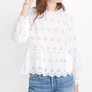 Madewell White Eyelet Keyhole Peplum Top